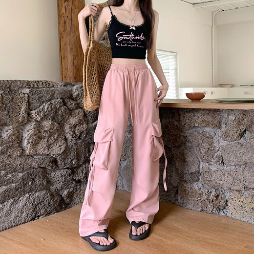 多口袋休闲冰丝工装裤男女生中性夏季户外长裤潮牌情侣休闲裤KXW 687黑色【冰丝工装裤】 2XL 【125-145斤】