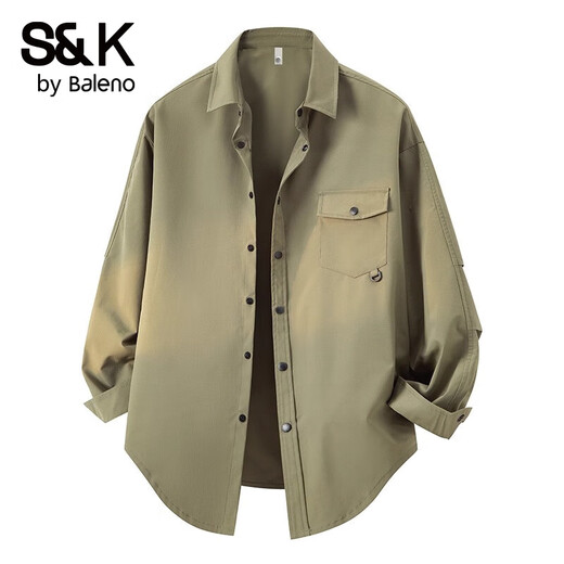Baleno S&K black long-sleeved shirt men's spring and autumn new loose Japanese lapel shirt casual handsome jacket black regular XL