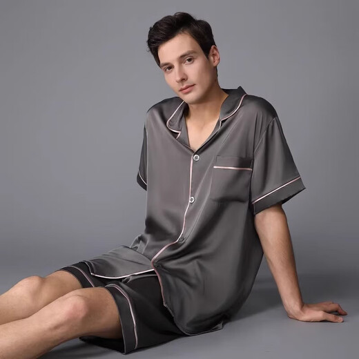 SXMM国际一线品牌真丝睡衣男100%桑蚕丝真丝丝绸大码轻奢家居服 3899黑灰色（礼盒包装） 3XL 【体重:180-210斤】