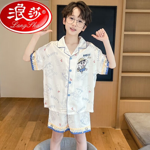 浪莎儿童冰丝睡衣夏季短袖薄款卡通哪吒中大童男孩夏天家居服套装 冰丝短套:Q6636巴拉 8码[身高95-110cm] 均码