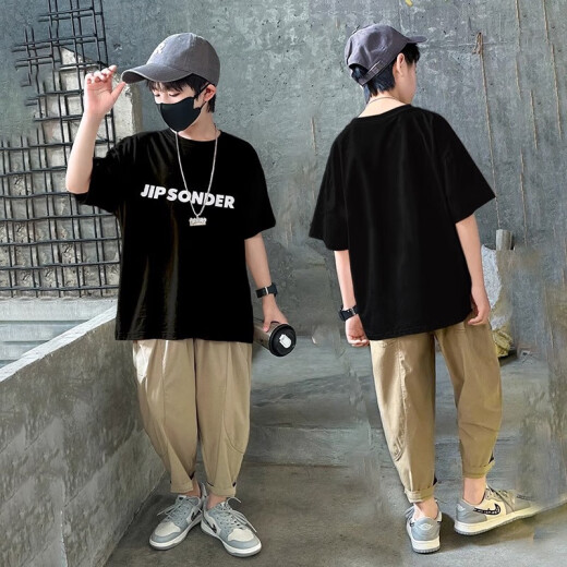 
Cool Chapter (KUZHANG) Boys Cool Summer Suit Set 2025 Children's Handsome Fashionable Short Sleeve Trousers Big Children's Summer Internet Celebrity Street Trendy Clothing 9767 Black 100 Cotton Short Sleeve Top 120 CM