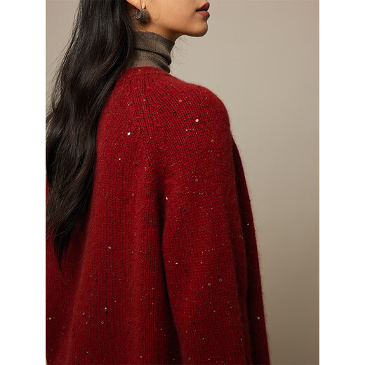 ROMON high-end sweater women's sweater cardigan women's clothing 2025 spring and autumn fashion round neck long sleeve thick temperament jacket for women red one size / slightly hair loss / mind careful shooting