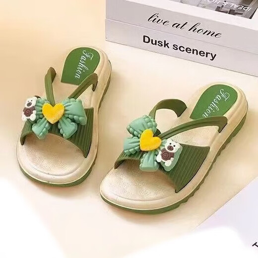 可爱小熊蝴蝶结拖鞋女外穿休闲百搭软底厚底鞋ins洋气防滑高颜值 867+17米色 38 【偏小一码】