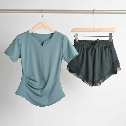 Gufansha Yoga Wear Suit for Women 2025 Summer New Internet Celebrity Running Sports Women's Suit Pilates Training Wear Top Trendy Pink Purple Short Sleeves + Purple Shorts S