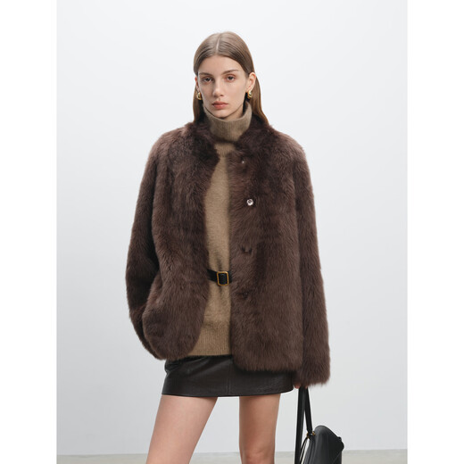 MSBEAST Miss Beast Small Stand Collar Silhouette Imported Tuscan Fur One-piece Fur Jacket for Women丨Meteor Highway Rock Gray M