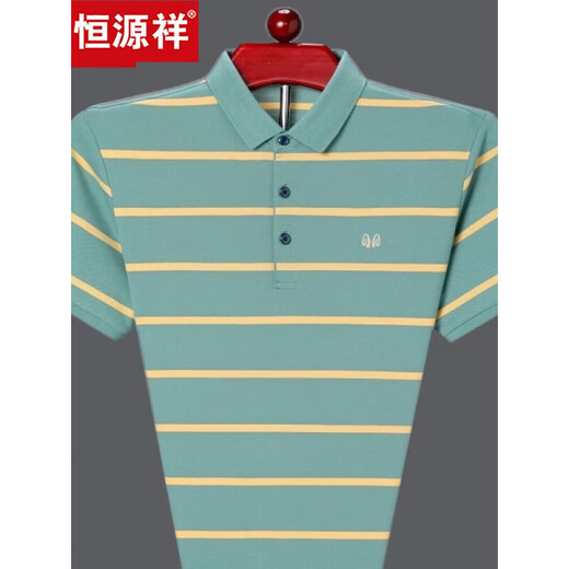恒源祥中年男士短袖t恤男翻领夏季棉质冰丝条纹polo衫半袖男上衣 HH826蓝色 S 165建议100-120斤
