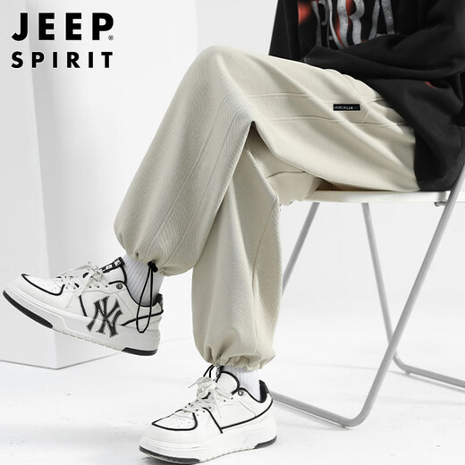 JEEP SPIRIT Jeep straight pants men's autumn and winter loose casual pants wide-leg sweatpants men's sweatpants apricot XL