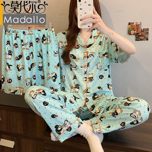 莫代尔冰丝睡衣女ins风凯蒂猫hellokitty春夏季可爱甜美三件套家居服女 14116# M 【建议80-100斤】