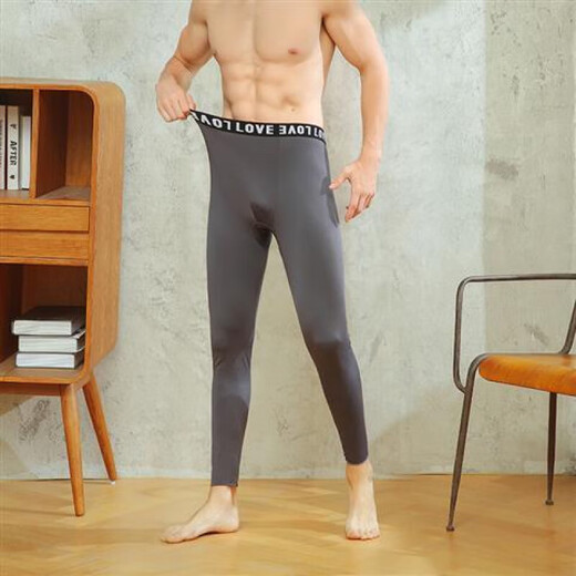 Thin Autumn and Winter Men's Large Size Warm Pants Autumn Pants Slim Fit Young and Middle-aged Students Leggings YSH Milk Silk Single Pants Men - Black - Seamless 2XL