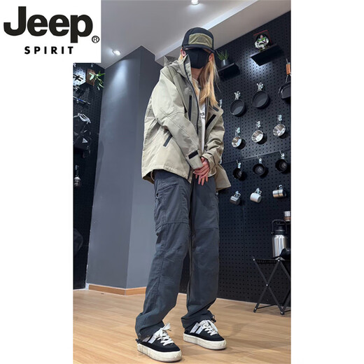 JEEP SPIRIT Rainstorm Level Waterproof Jacket Pants Spring and Autumn Men's Tactical Hiking Soft Shell Pants American Outdoor Mountaineering Overalls Dark Gray Regular M Suitable for 105-120Jin Jin equals 0.5 kg