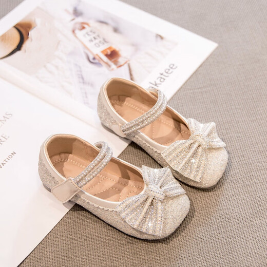 Senyong Children's Princess Shoes Girls' Leather Shoes 2025 Spring New Girls' Sequined Crystal Shoes Aisha Princess Children's Shoes Soft Bottom Off-White 28 Inner Length 17.1cm