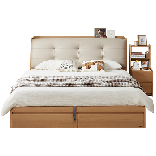 Quanyou Home Modern Simple Log Style Soft Pack Board Bed Bedroom 1.5 2 Meter Multifunctional High Box Storage Bed