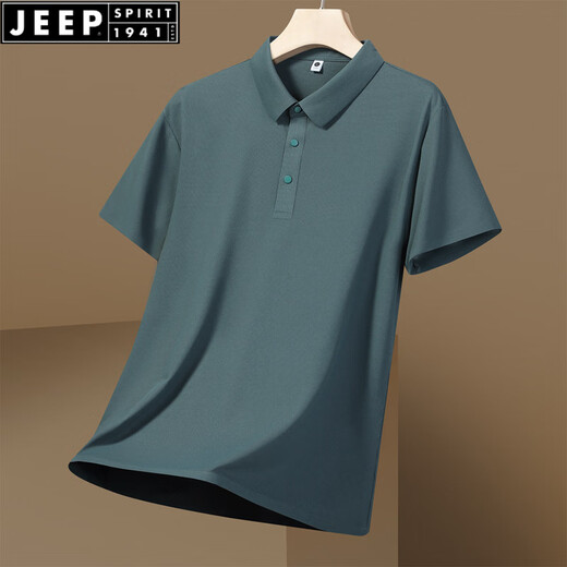 JEEP SPIRIT2025新款百搭防晒凉感夏季天休闲薄款T恤衫男士冰丝短袖POLO衫 W-CN12356雾霾蓝 L 【115-130斤】