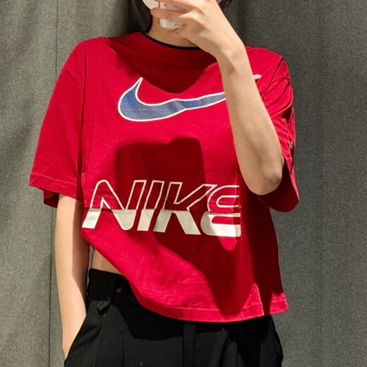 Nike T-shirt Femme Été Nouvelle Mode Vêtements De Sport Décontracté, Confortable, Fitness Respirant Ample Col Rond Manches Courtes HF6291-687/Rouge M