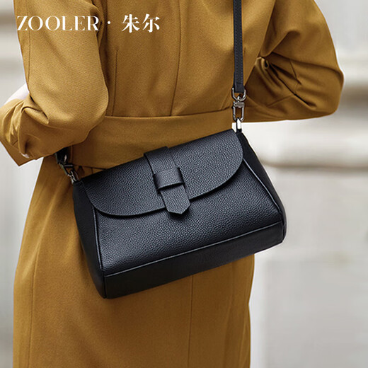 朱尔（ZOOLER）软皮斜挎包时尚中年包包女2025新款春夏女士单肩包真皮妈妈包 大气黑【柔软头层牛皮-成熟大气