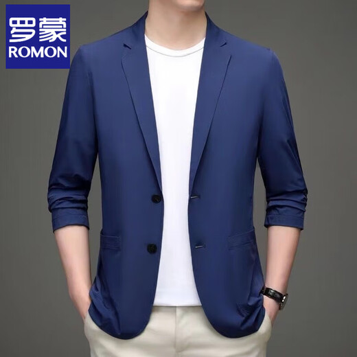 罗蒙（ROMON）冰丝西装男超薄透气夏季西服正装伴郎典礼休闲商务上衣防晒外套 黑色 M