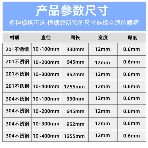 Minhongshi monitoring hoop bracket, hoop bar, all-steel clamp, telegraph pole hoop tube, 304 stainless steel hose hoop, stainless steel hoop ring 200MM