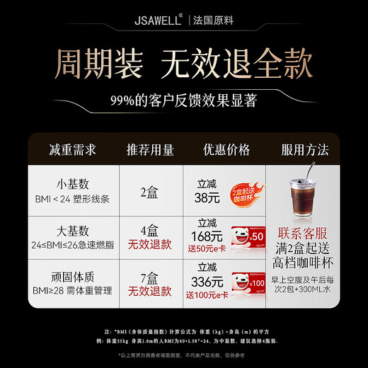 JSAWELL进口原料减肥黑咖啡0糖0脂0卡减肥 减脂瘦肚子送杯子全身瘦燃脂