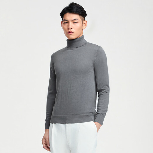 By Creations 14-pin pure wool machine-washed turtleneck pullover sweater for men's lightweight and micro-stretch casual warm knitted base shirt light gray (turtleneck) XL