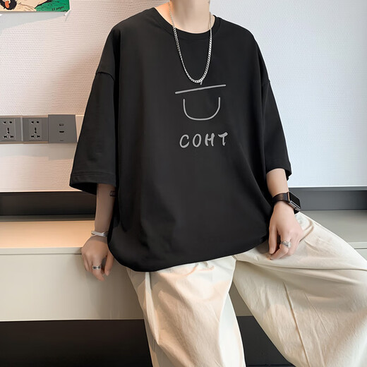 尘行者美式重磅短袖t恤男纯棉夏季休闲宽松青少年五分半截袖高街打底衫 【畅销版 230G短T】T675白色 2XL