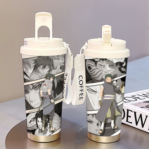 Naruto Thermos Cup para que los estudiantes vayan a la escuela para tazas de agua de gran capacidad para nuevas tazas de café con bebidas dobles, apariencia alta, blanca - taza de café - HST3523 Sasuke + con acero inoxidable 316
