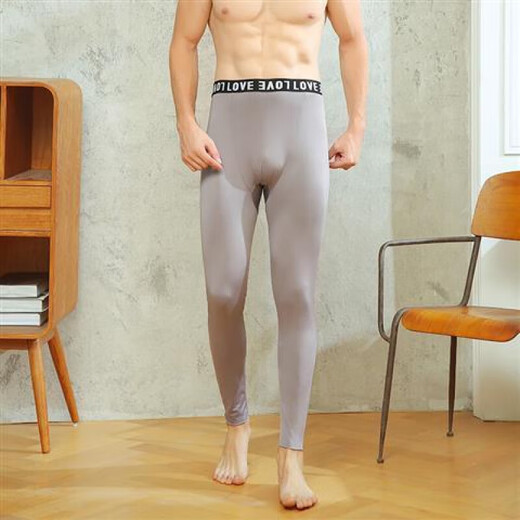 Thin Autumn and Winter Men's Large Size Warm Pants Autumn Pants Slim Fit Young and Middle-aged Students Leggings YSH Milk Silk Single Pants Men - Black - Seamless 2XL