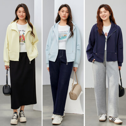 
Fiber Show [Simple Casual Sports Hooded Zipper All-match Jacket] Large Size Women's Fat mm2025 Spring New Style Goose Yellow XL