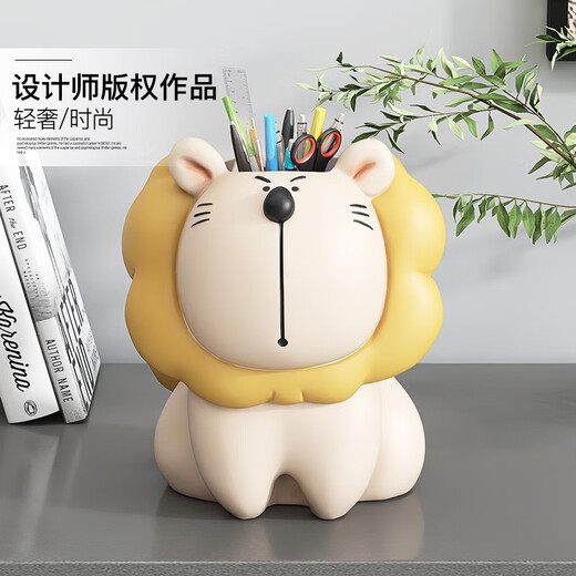 卡通狮子收纳盒摆件学生儿童桌面笔筒摆设家居装饰品生日礼物男生 小熊笔筒