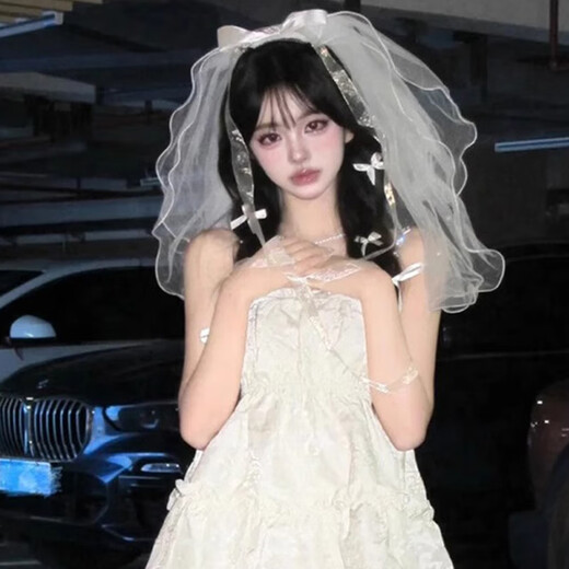 Veil, certificate, tiara, proposal, photo props, birthday bride, wedding engagement decoration, confession scene bow, double-layer beaded bow veil