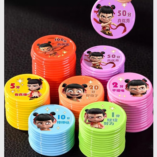 He Jiagong Kinder-Punktmünze, Familientraining, Klasse, Schule, Belohnung, Magic Boy Naohai, Kunststoff, waschbar, einlösbar, Lernmünze, Magic Boy Naohai, kleine Punkte im Wert von 100 Stück, kostenlose Aufbewahrungsbox