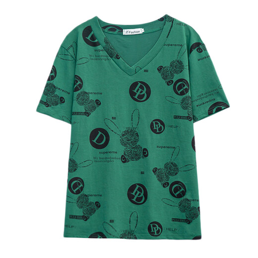 Direction simple Été Nouveau plus taille de coton féminin à manches courtes en coton pur à manches courtes pour les femmes gras de couverture de ventre décontractée et polyvalente pour les femmes 6627 bleu unique M 80-95Jin [Jin est égal à 0,5 kg]