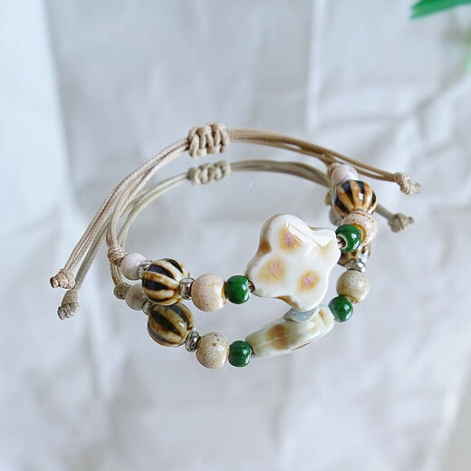 Langqing Jingdezhen Ceramic Bracelet Women's High-end New Chinese Style Literary Best Friends Forest Ancient Style Bracelet Gift 1049-02 Yangguan Qu