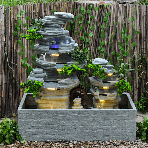 Tiantongtai Floor Wurping Fließender Wasserfischteich Zirkulation Wasserfall Wasserfall Fengshui Rad Ornamente im Freien im Außen Hof Wohnzimmer Fortune -Dekoration Landschaft 5052 Fischteich + 5010 erhöhte Berge