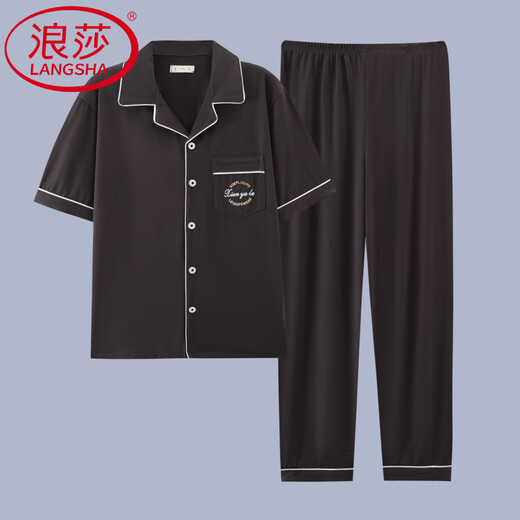 Langsha (Langsha) Pyjama en coton pur pour les pantalons à manches à manches courts pour hommes pour hommes pour les adolescents d'été masculins et combinaison décontractée G3884 Pantalon à manches bleues 2xl [recommandé 140-160jin [Jin est égal à 0,5 kg]]