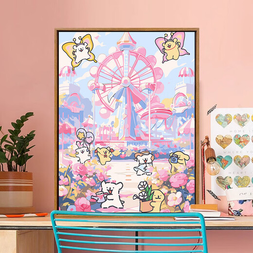 三栖虎线条小狗数字油画DIY治愈卡通儿童手工绘填充涂色油彩画 LL13881 20*30cm加厚实木内框丙烯颜料+专