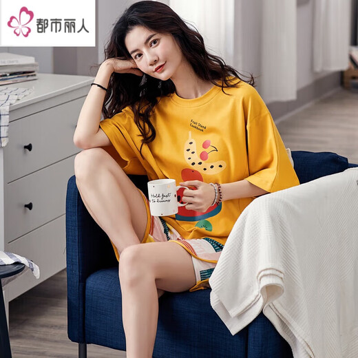 都市丽人睡衣女夏季套装短袖女士两件套纯棉夏天韩版薄款学生春秋冬家居服 鲜桔色 SKM6627 M _女神睡衣 赠运费险