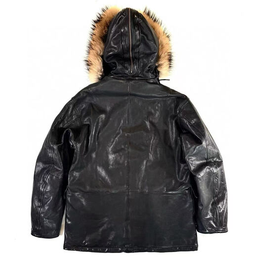 N3B cotton jacket. American retro classic vegetable tanned sheepskin thickened warm fur collar men and women hooded parka coat black M