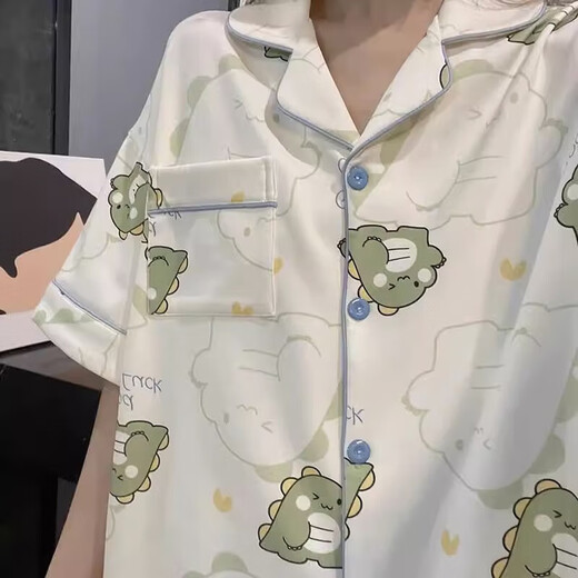新款夏季睡衣女短袖ins风外穿网红可爱卡通小恐龙家居服三件套装 套WZL1473 M 【建议80-100斤】