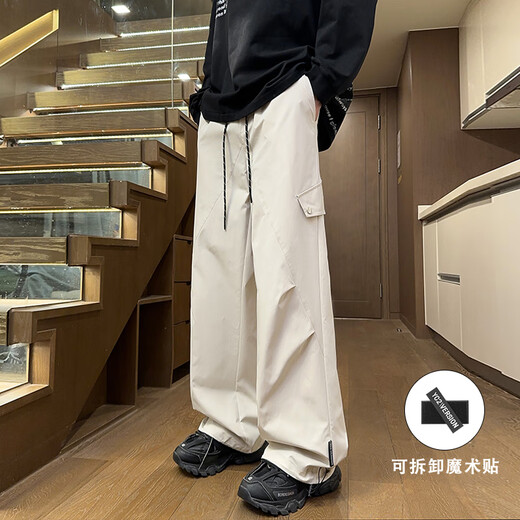 Cotton casual pants for men in autumn and winter, loose lace-up jackets for men, trendy outdoor hiking pants for men, black XL