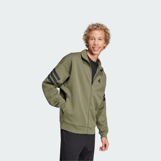 adidas易用系休闲百搭三条纹立领夹克外套男装秋季阿迪达斯轻运动 暗橄榄绿   2XL  