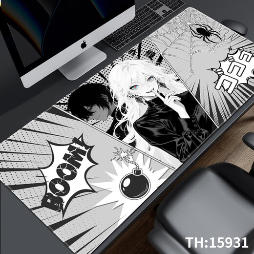 汝沁莲炫酷漫画电竞鼠标垫超大号男款个性工位办公电脑书桌垫橡胶软垫键盘垫顺滑加厚锁边护腕垫防滑耐磨 15926咖色BOOM 长1000mmX宽500mmX厚4mm