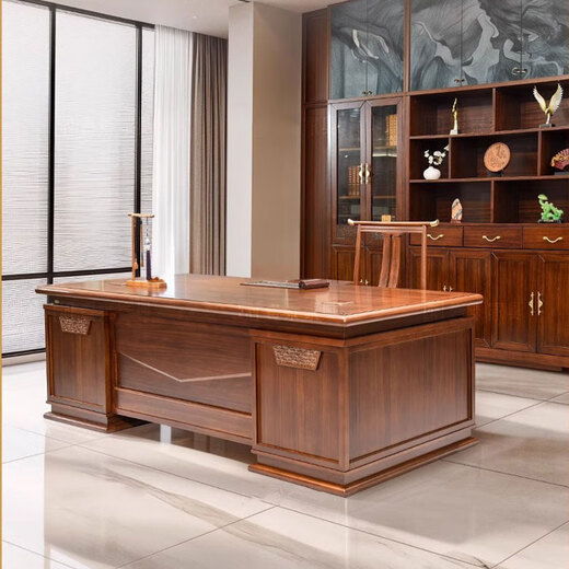 Hanjitangyu high-end solid wood boss desk office desk new Chinese style president desk office light luxury executive desk chairman workbench 2.0 meters boss desk