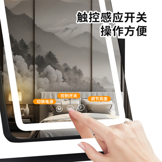 Cosmetic mirror with light desktop desktop LED light makeup artist's special fill-in light cosmetic mirror home bedroom high-definition mirror horizontal style - plug-in white - 57*48cm