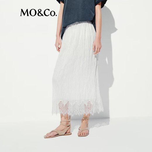 MO/Co. Skirt 2025 Summer New Product High Waisted Tennis Artistic Sticky Lace Border White MBE2SKT038 This White XS