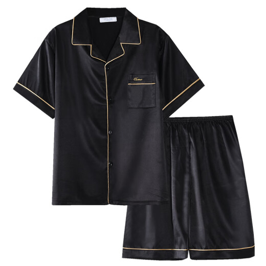 雅鹿睡衣男夏季夏天薄款冰丝短袖青少年可外穿男士2025新款家居服套装 12532【云朵棉绉布款】 M (建议身高165左右，体重90-11