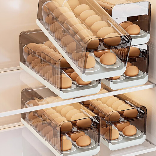 Axco Egg Storage Box Rolling Refrigerator Side Door Storage Organizer Special Food Grade Fresh-keeping Rack Holder Egg Rolling Artifact Press Model Elegant White-1 Pack
