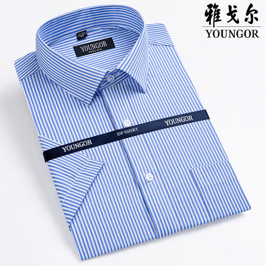 Yager summer men's short-sleeved shirt business formal wear casual loose work iron-free plaid solid color shirt men DX6626 38 (recommended weight 100-120 Jin [Jin equals 0.5 kg])