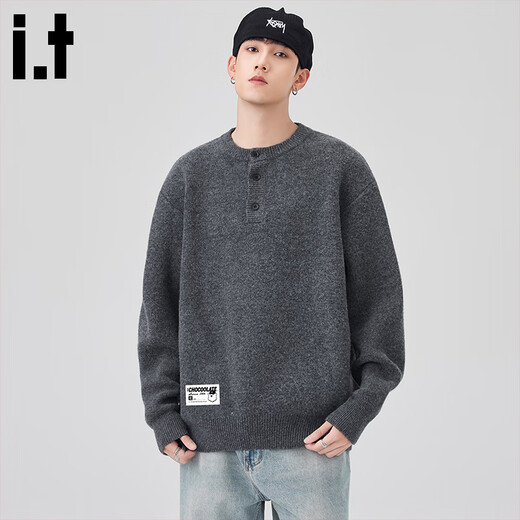 CHOCOOLATE it Henry collar sweater men's 2025 autumn and winter loose casual tops dark gray XL recommended 130Jin Jin equals 0.5kg -150Jin Jin equals 0.5kg