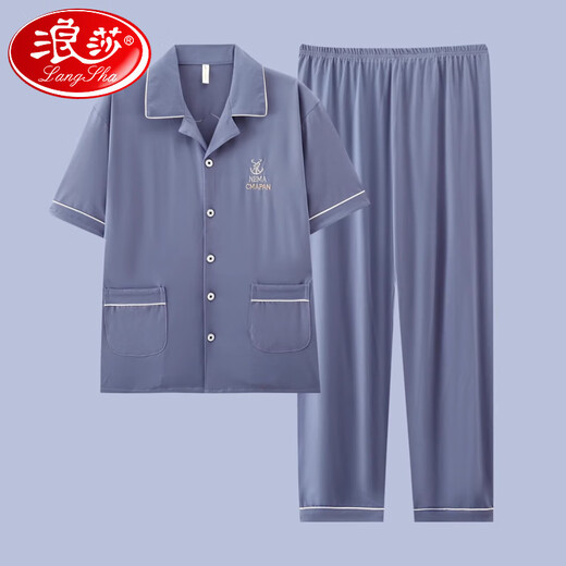 
Langsha (langsha) 2025 new men's pajamas short-sleeved cotton suit summer men's trousers teenagers can wear home clothes outside G3881 blue-short-sleeved trousers L [Suggested 100-120 Jin [Jin equals 0.5 kg]]