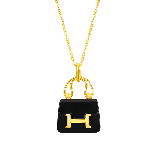 Mingzuan International 18K Gold Ink Jade Bag Pendant Women's au750 Fashion Niche Light Luxury Pendant Necklace Birthday Gift for Girlfriend